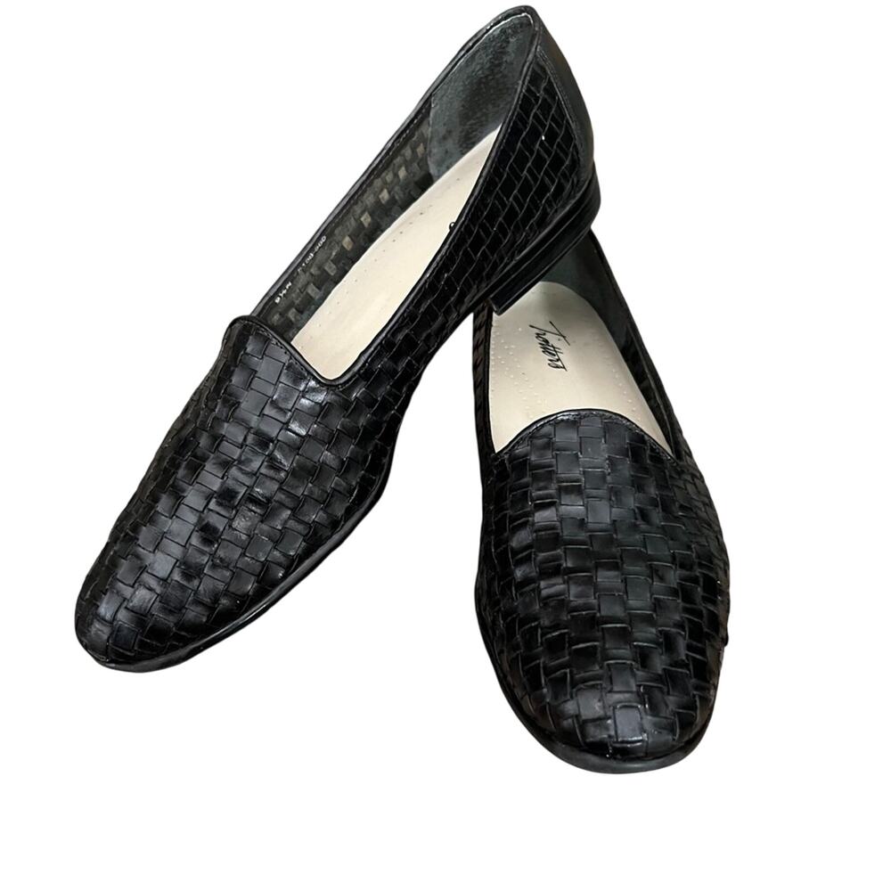 Trotters Womens Liz Slip-On Loafer Size 9.5 N Black Leather Basket Weave Career